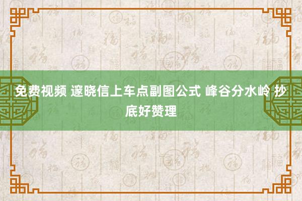 免费视频 邃晓信上车点副图公式 峰谷分水岭 抄底好赞理